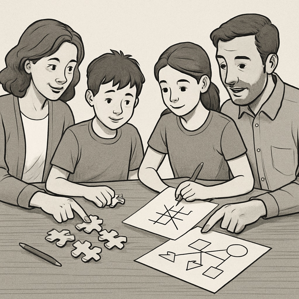 Family solving problems together to build executive function skills in a child with ADHD.