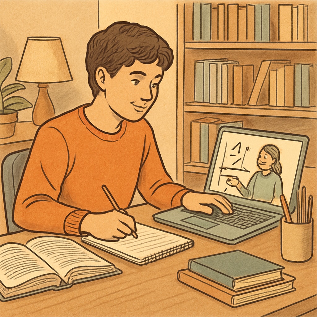A student using a laptop at home for personalized learning in public online schools.