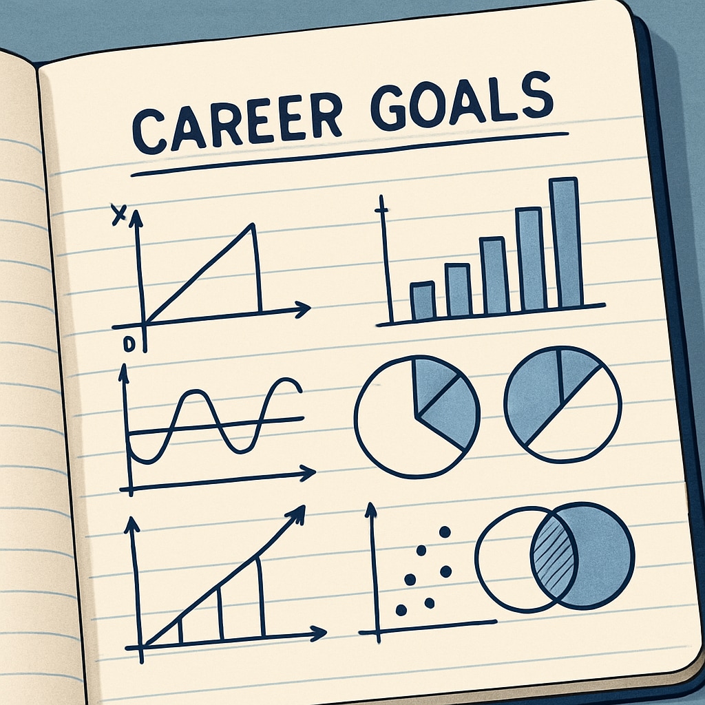 A close-up of a notebook with Notebook with career goals and mathematical diagrams related to university major choices.