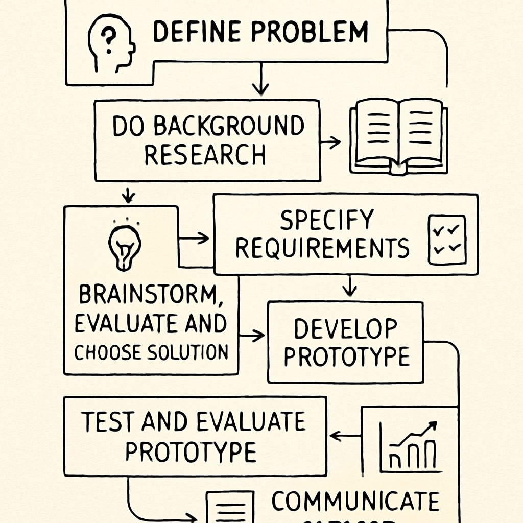 Engineering design process flowchart illustrating iterative problem-solving used in career development and academic planning.