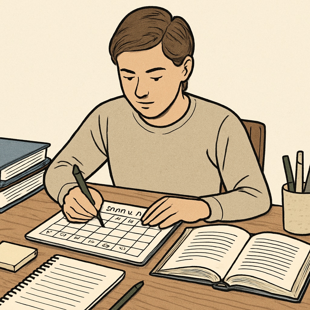 Student organizing study schedule to catch up on high school credits.