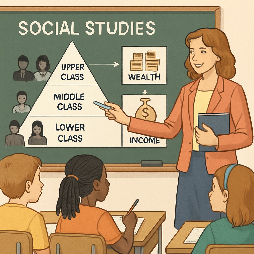 Students learning about social class structures in a classroom setting.