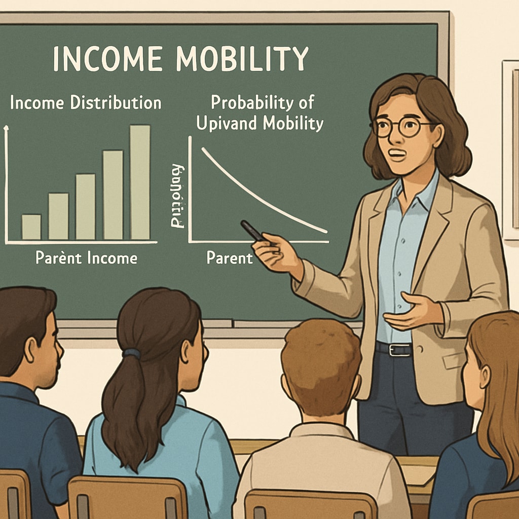 Teacher explaining income mobility trends to students.