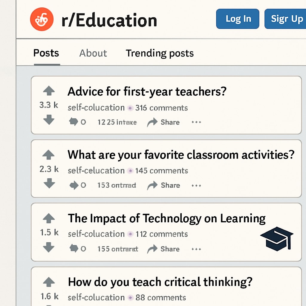 A homepage view of Reddit’s r/Education displaying educational discussions.