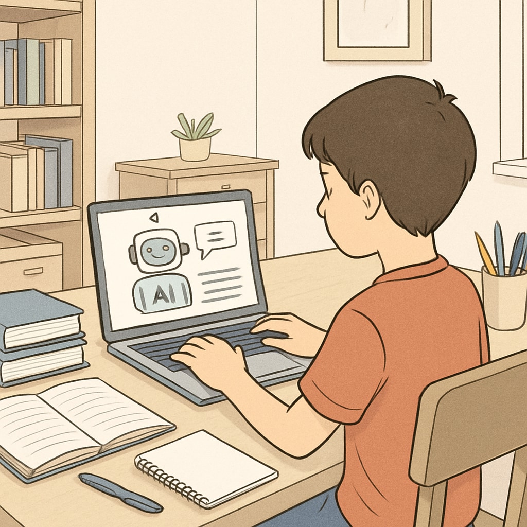 A student engaging with an AI tutor on their laptop for personalized learning.