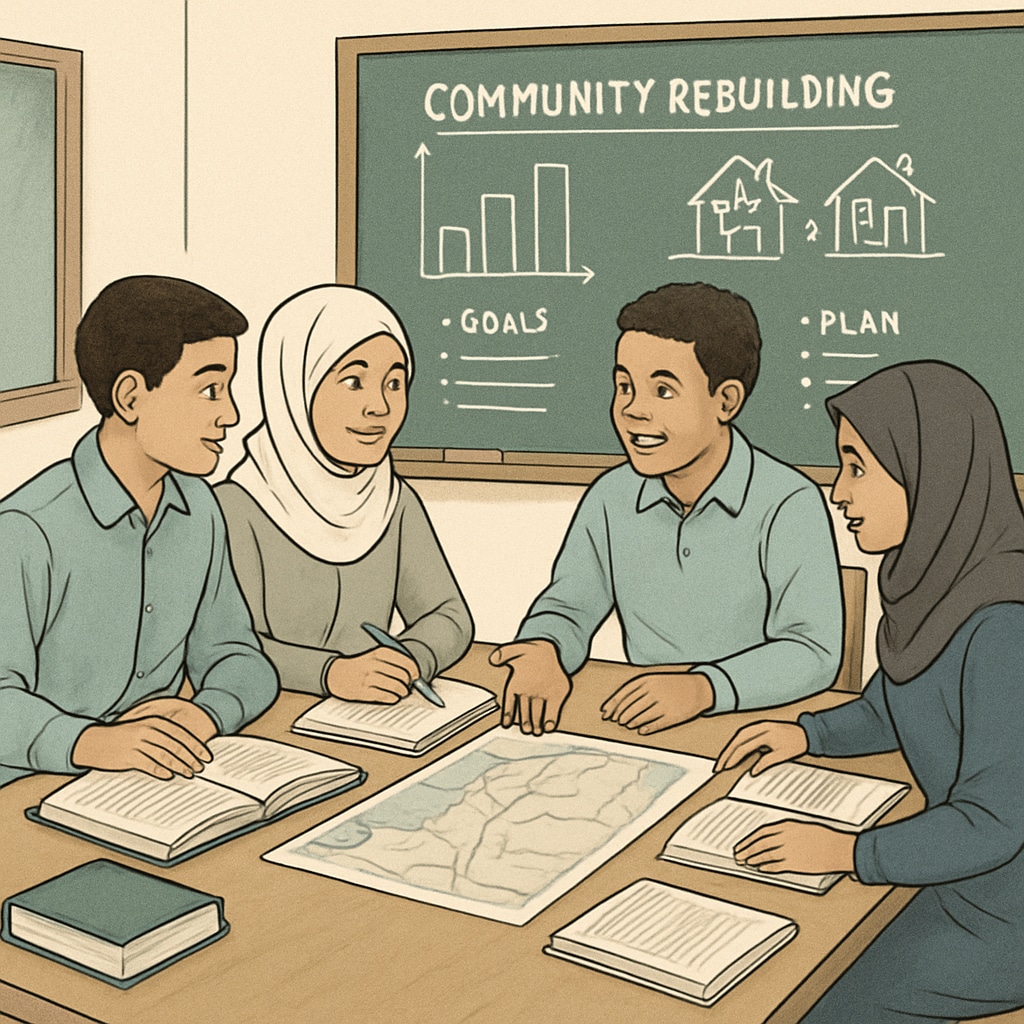 Gaza students collaborating on a social studies project.