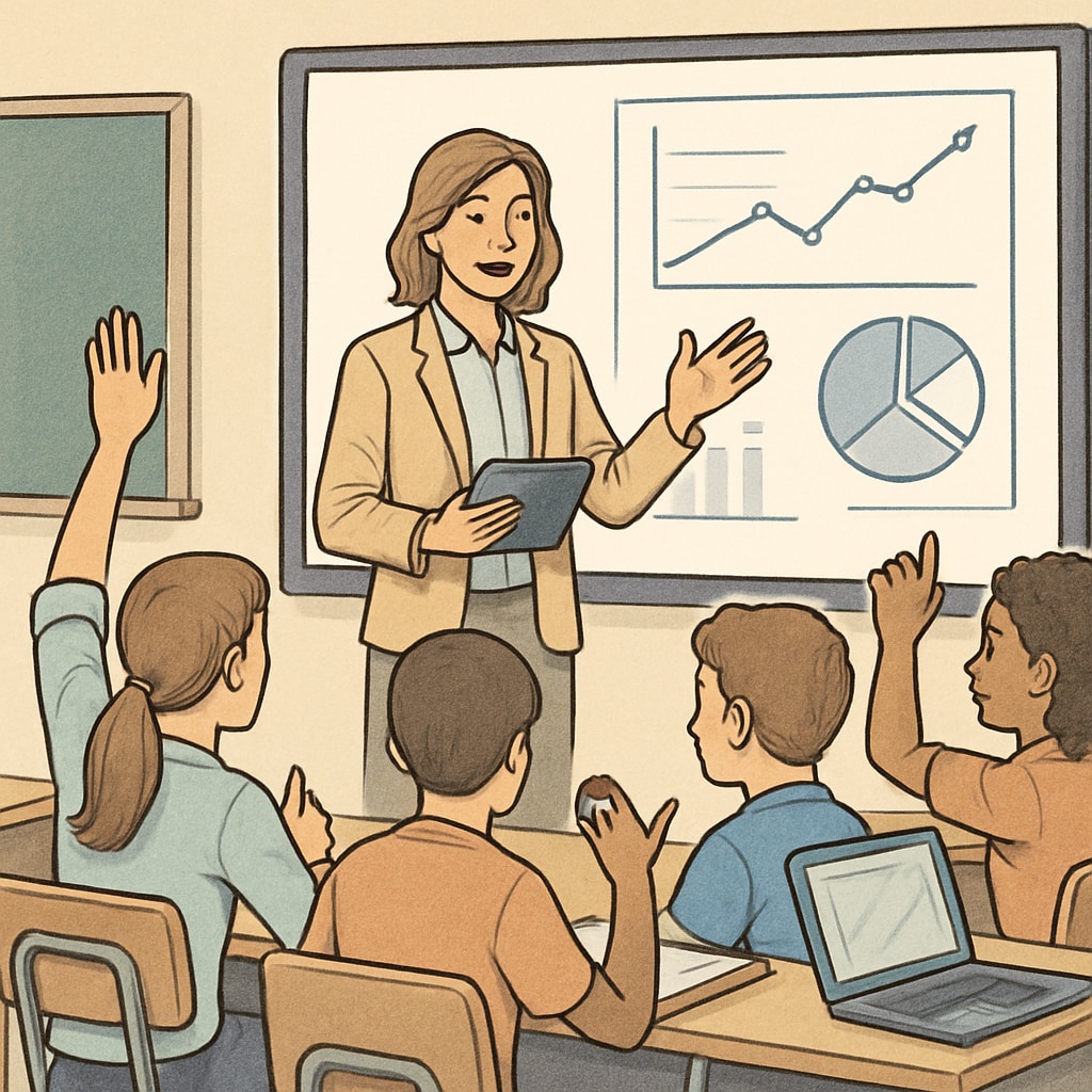 Teacher engaging students with interactive tools in a classroom, illustrating strategies to combat boredom.