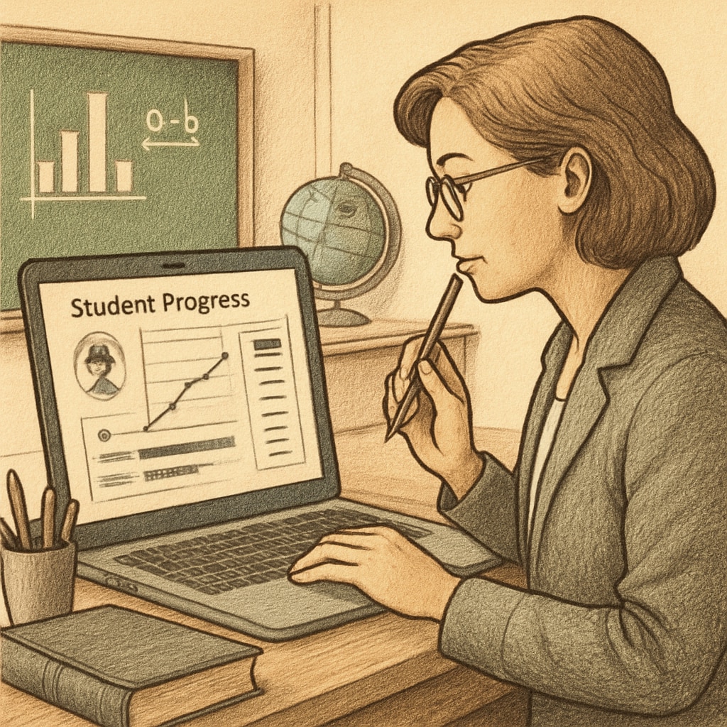 Teacher using real-time tracking tools for student assessment.