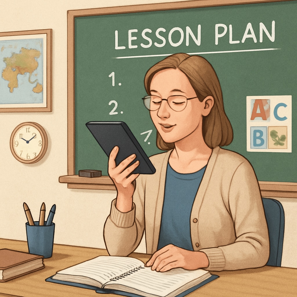 Teacher using WillowVoice for lesson planning in a classroom setting.