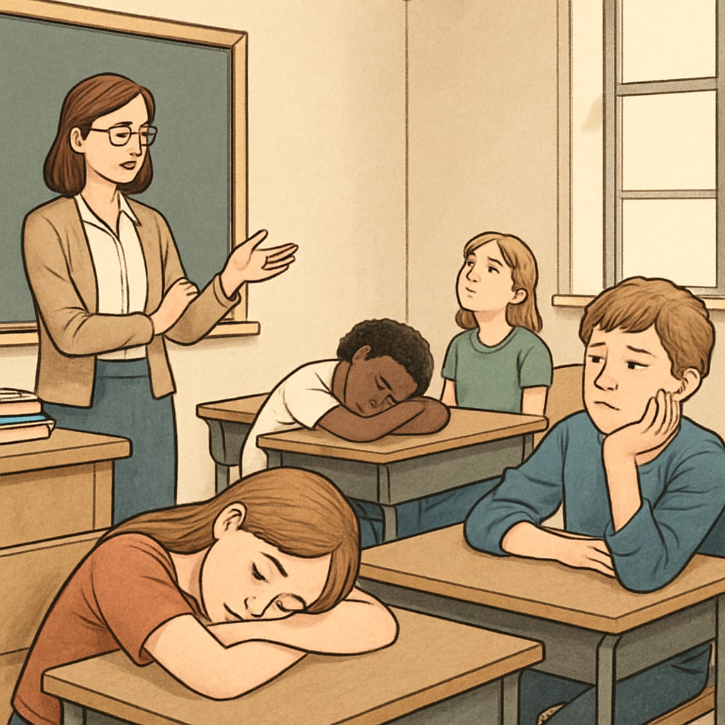 Students displaying boredom in a typical educational environment.