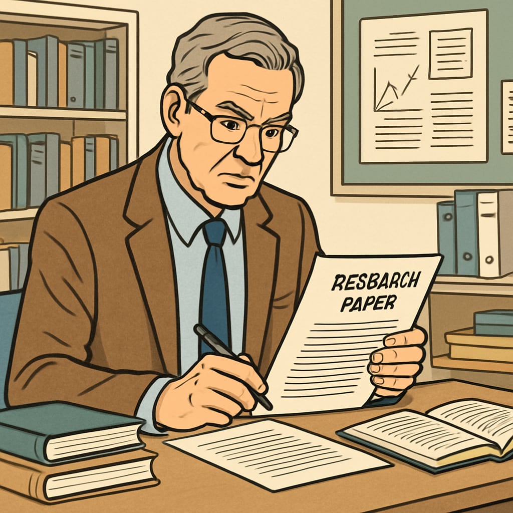 A professor reviewing academic work in relation to plagiarism accusations.