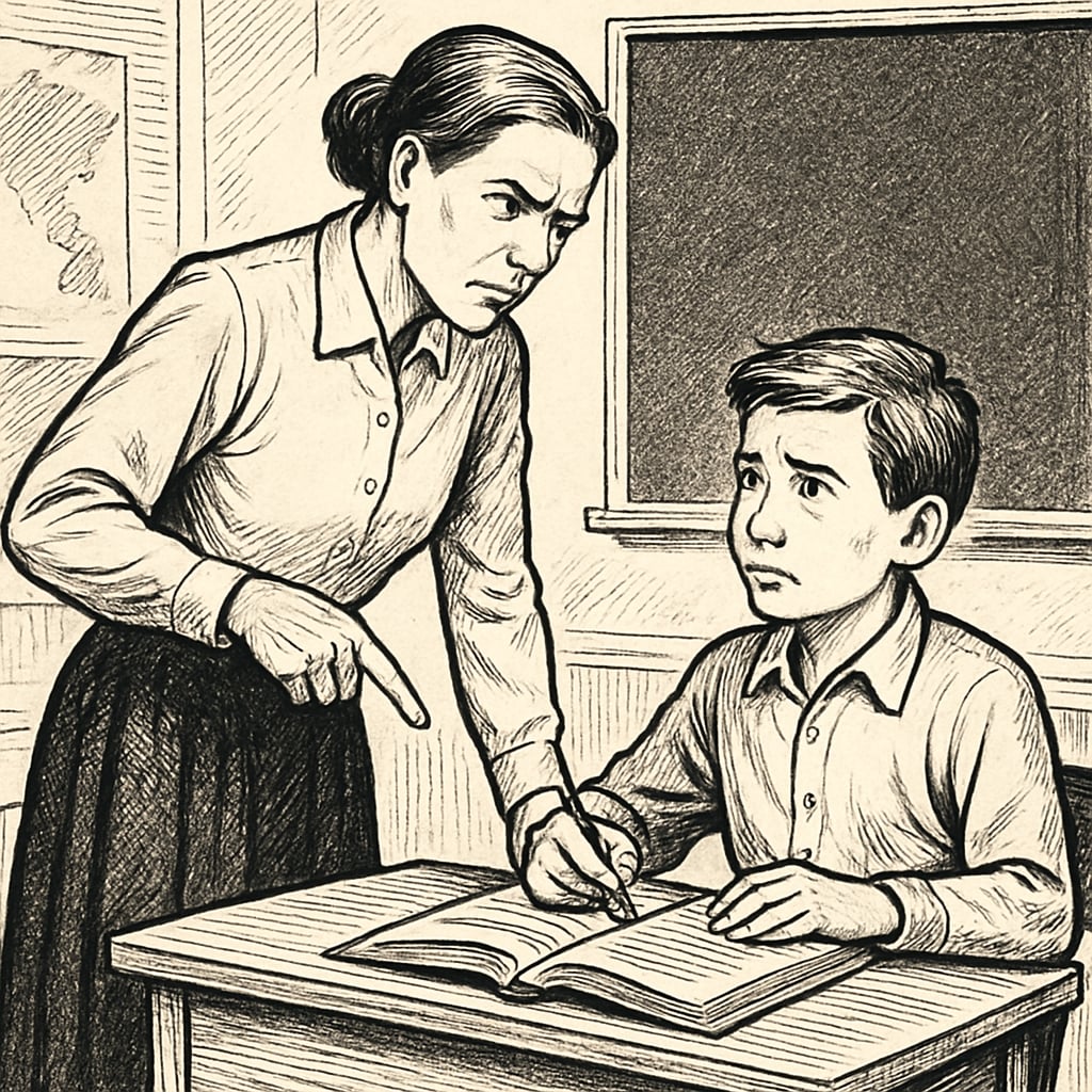 A teacher coaching a student intensely, symbolizing strict teaching methods.
