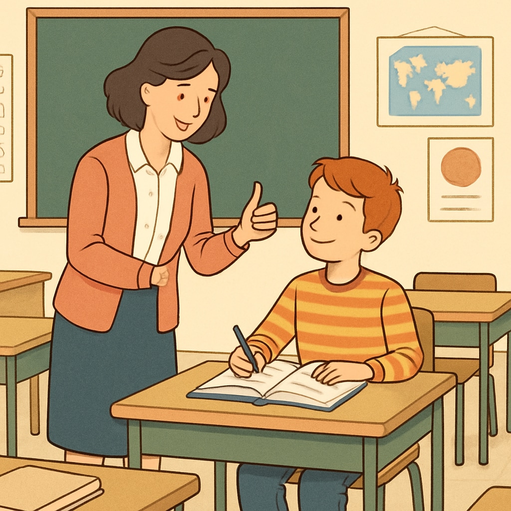 A supportive teacher encouraging a student, representing emotional care in education.