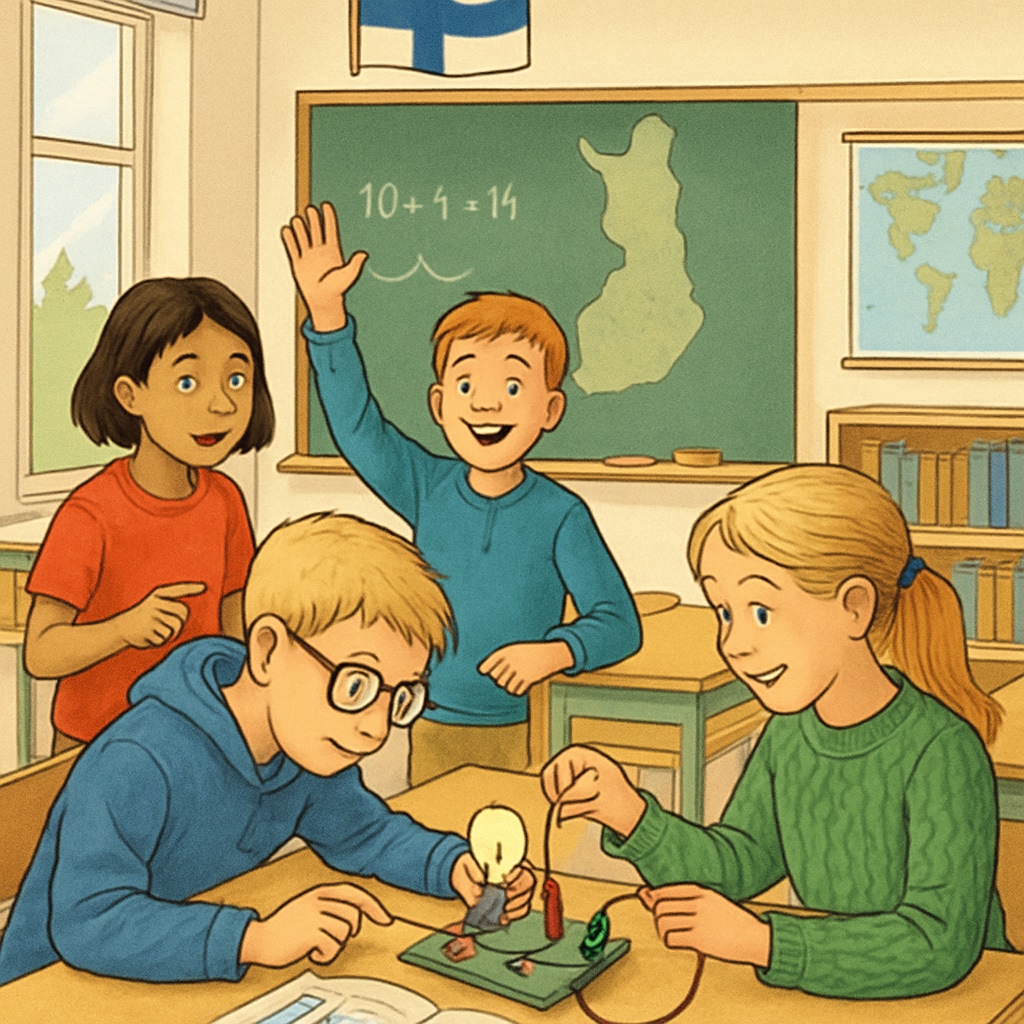 Finnish students engaged in an interactive science project, showcasing innovative teaching methods.