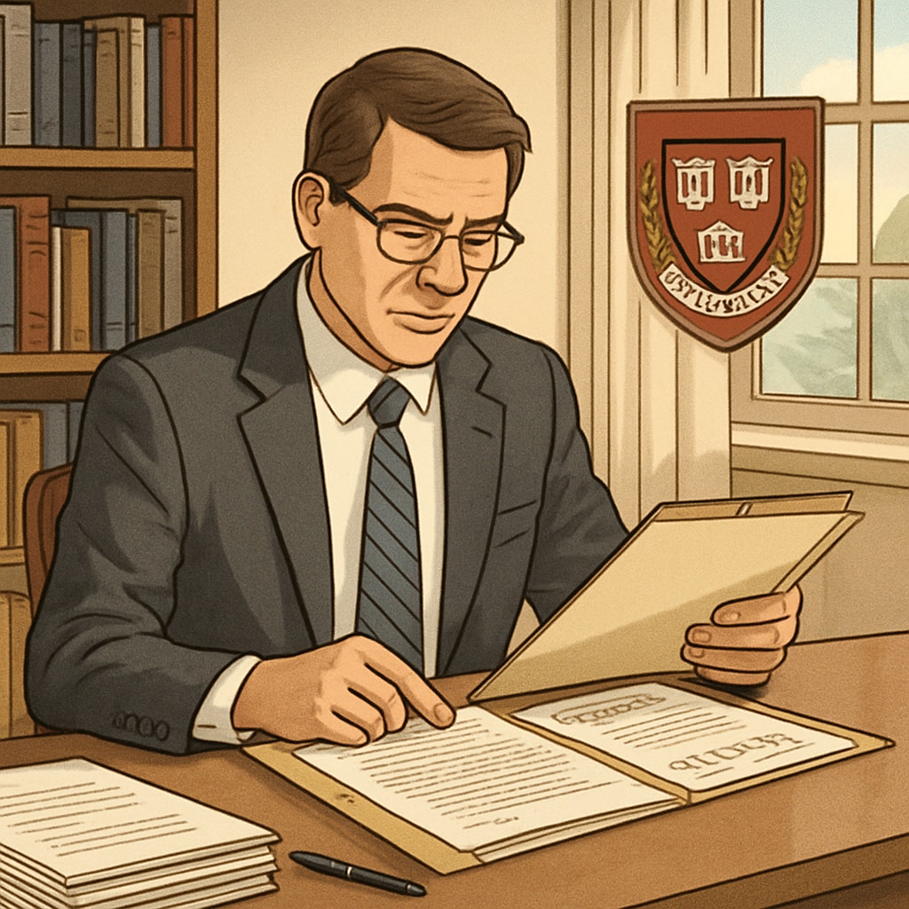 Admissions officer evaluating a student’s application for Harvard University.