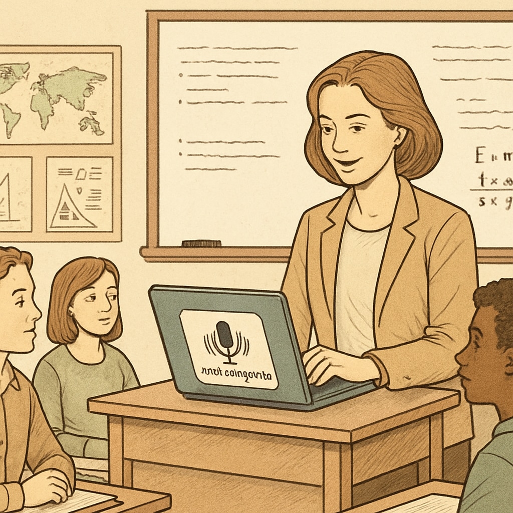 Teacher using speech recognition tool for classroom notes transcription
