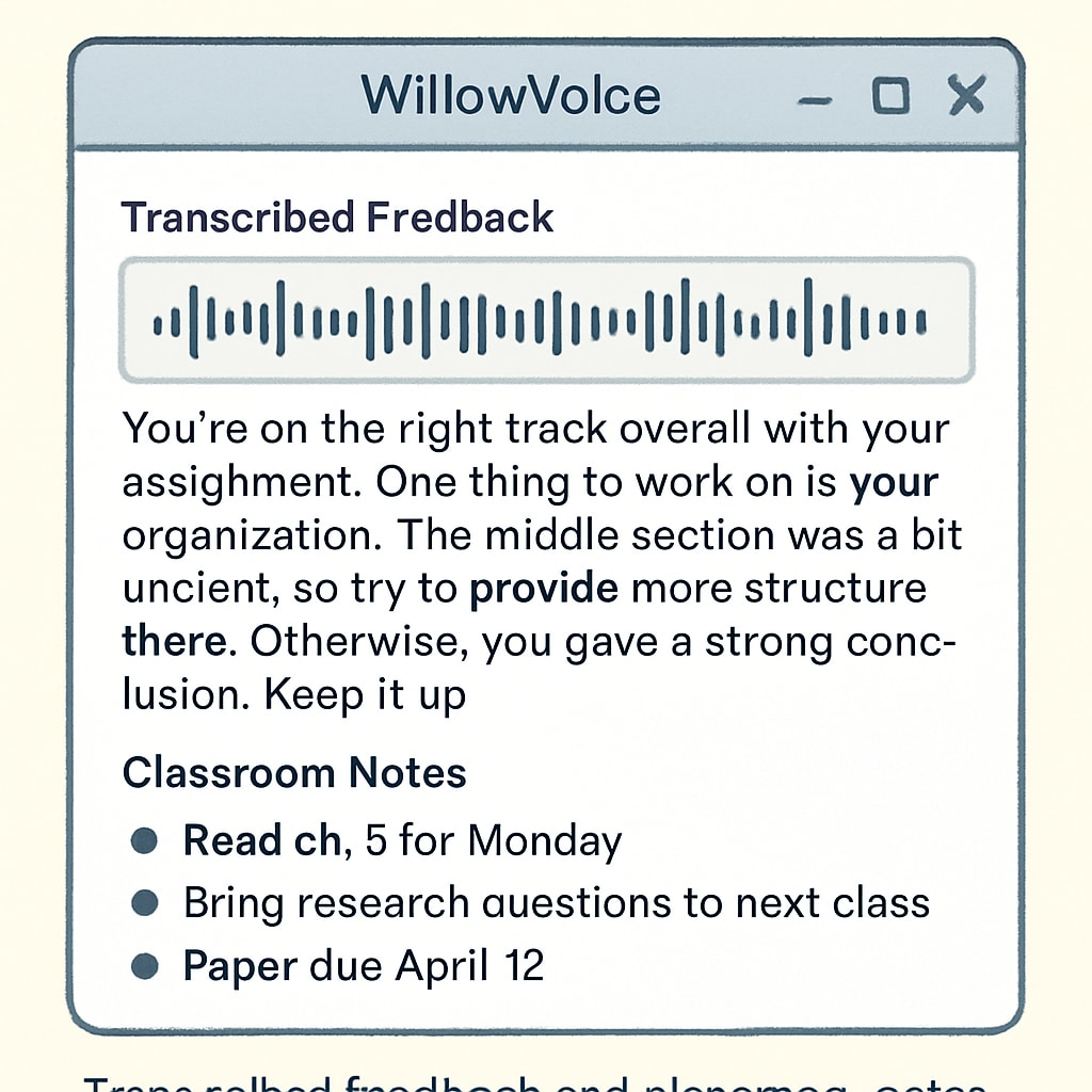WillowVoice interface displaying transcribed feedback and notes