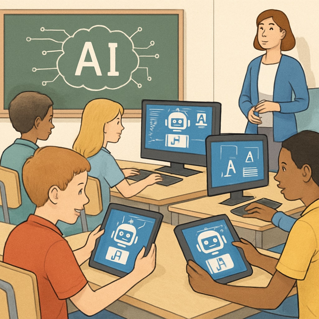 Students using AI-powered learning tools in a classroom to prepare for competitive exams in the AI era.