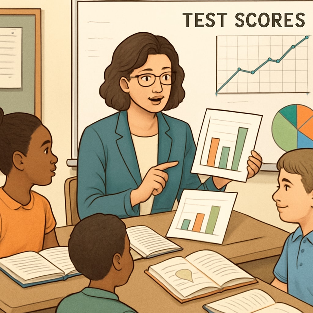 A teacher analyzing K12 testing resources with students.