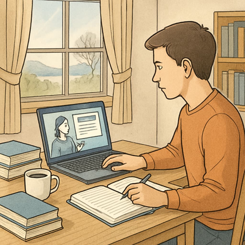 High school student utilizing online educational resources.
