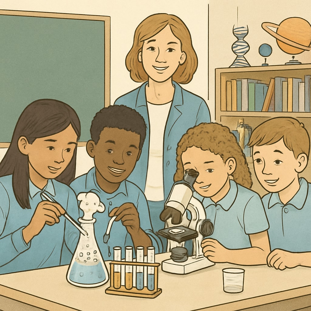Diverse students engaged in a science lab activity, showcasing inclusive teaching for English learners.