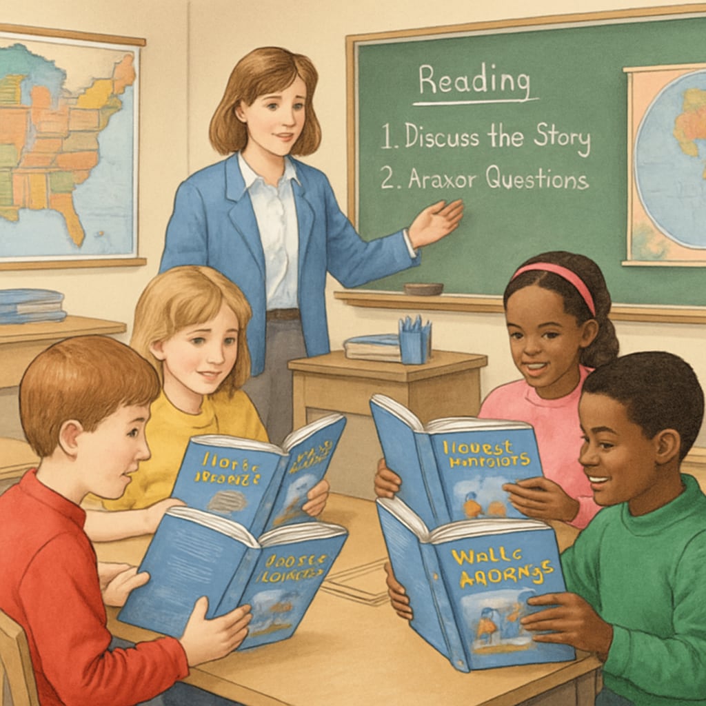 1990s classroom with students using 