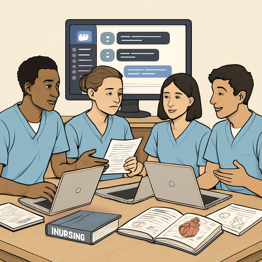 Nursing students, study groups, Discord communities collaboration image.