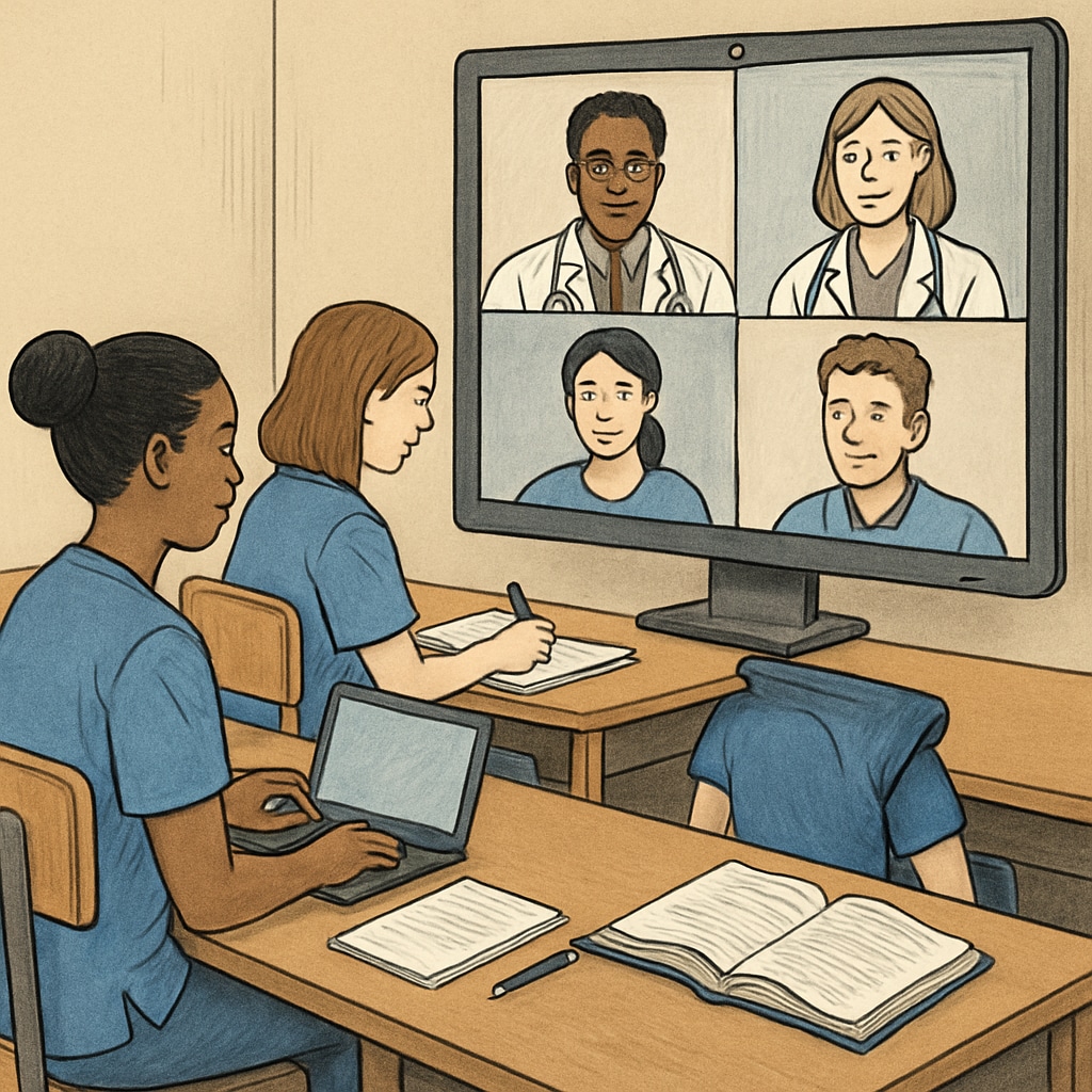 Nursing students online learning webinar image.