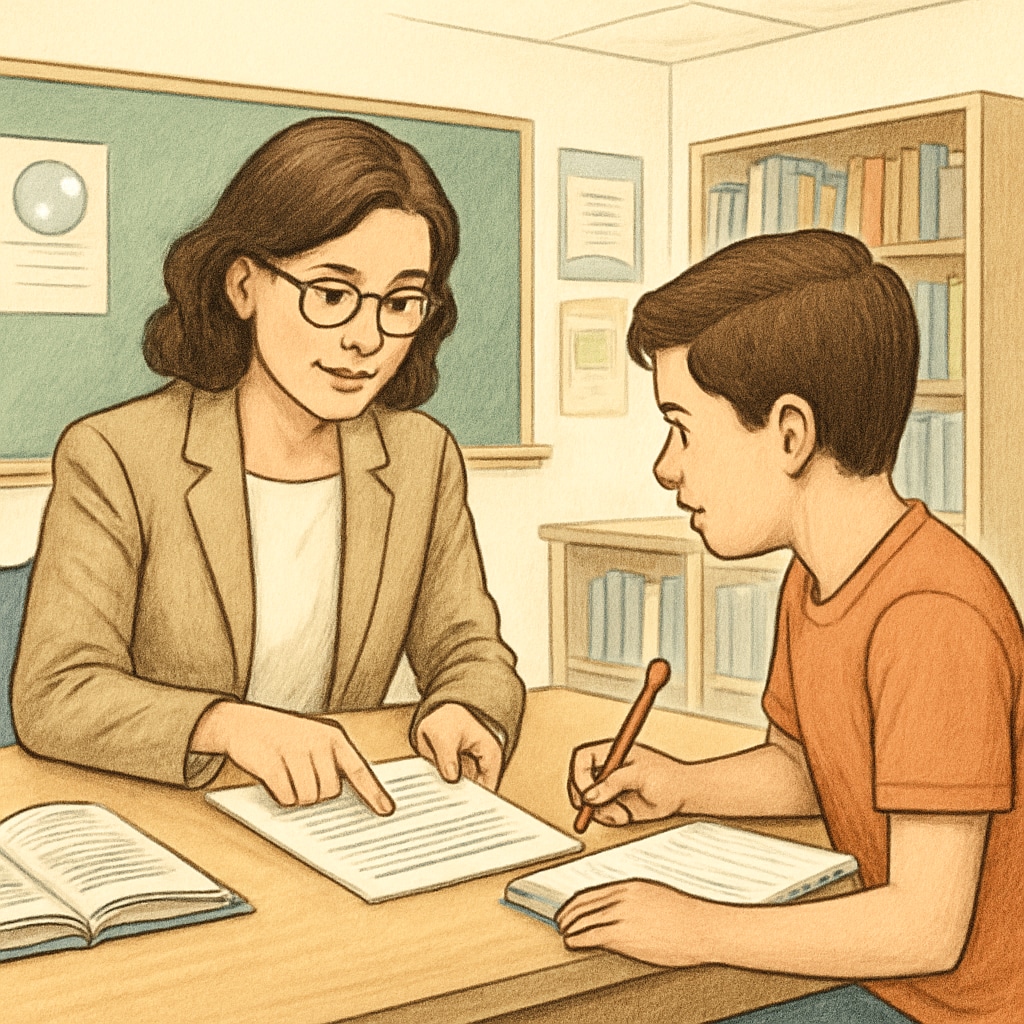 A teacher-student interaction showcasing ethical teaching practices.