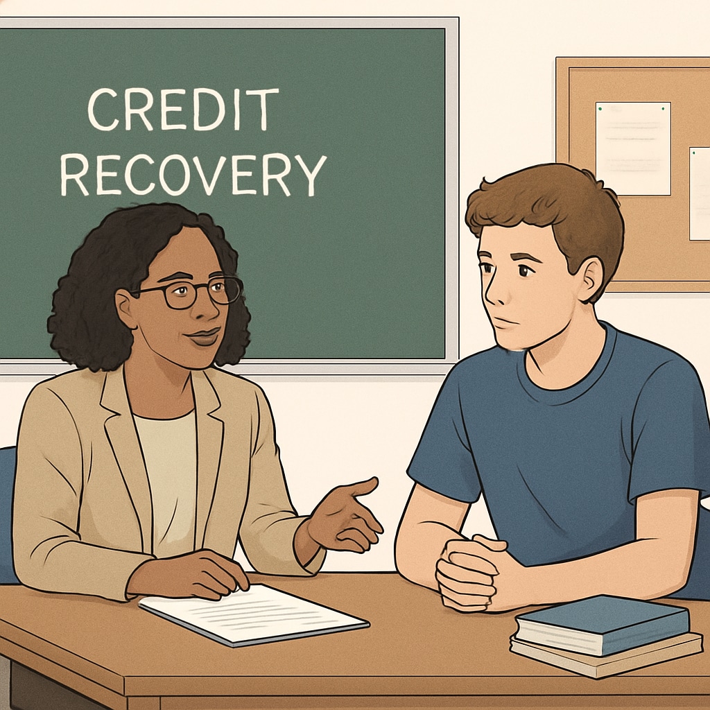 High school counselor helping a student recover credits.