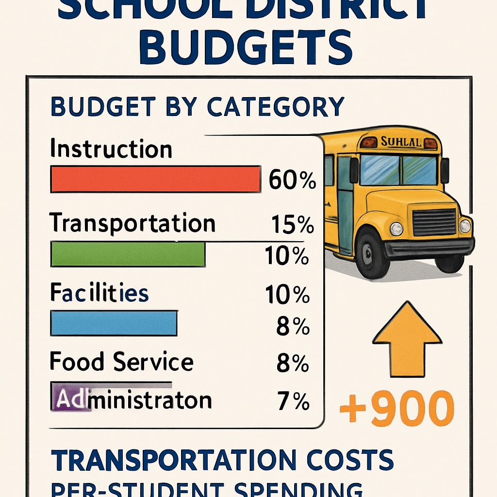 School district budget chart highlighting transportation costs and per-student spending.