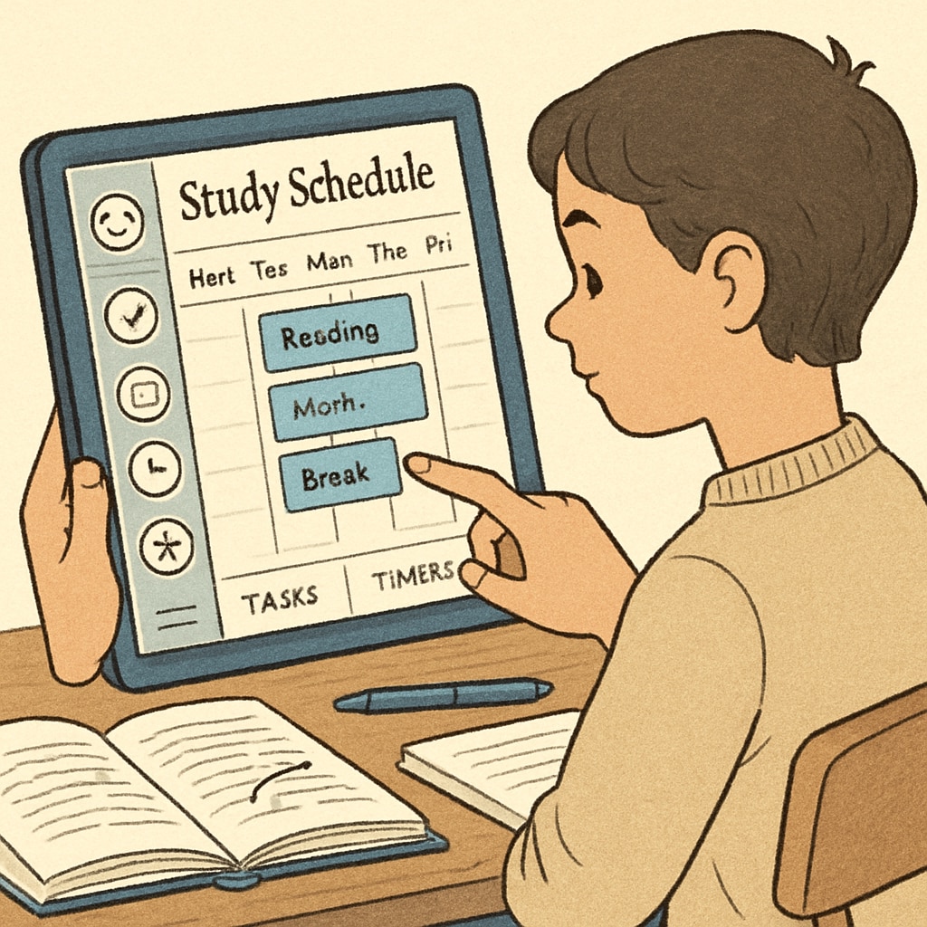 Student organizing study plan with ADHD-friendly tools.
