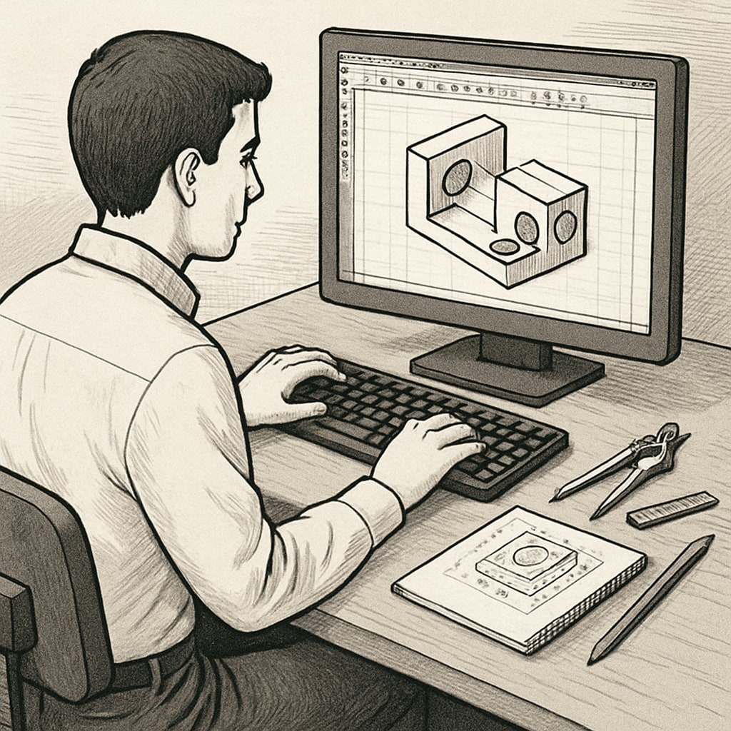 Design engineer using CAD software, showcasing skills relevant to MEng and MSc degrees.