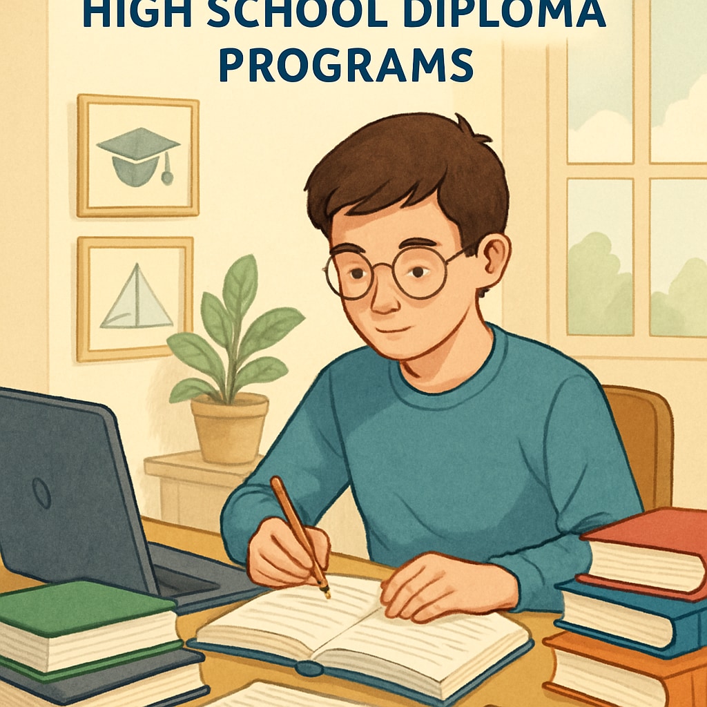A student studying on a laptop at home, representing remote learning opportunities for GED and high school diploma programs. Student studying for a GED or high school diploma online