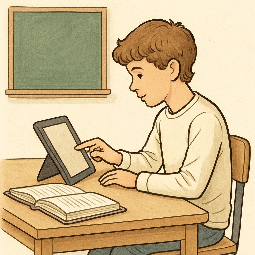 Self-directed learning with a student using technology.