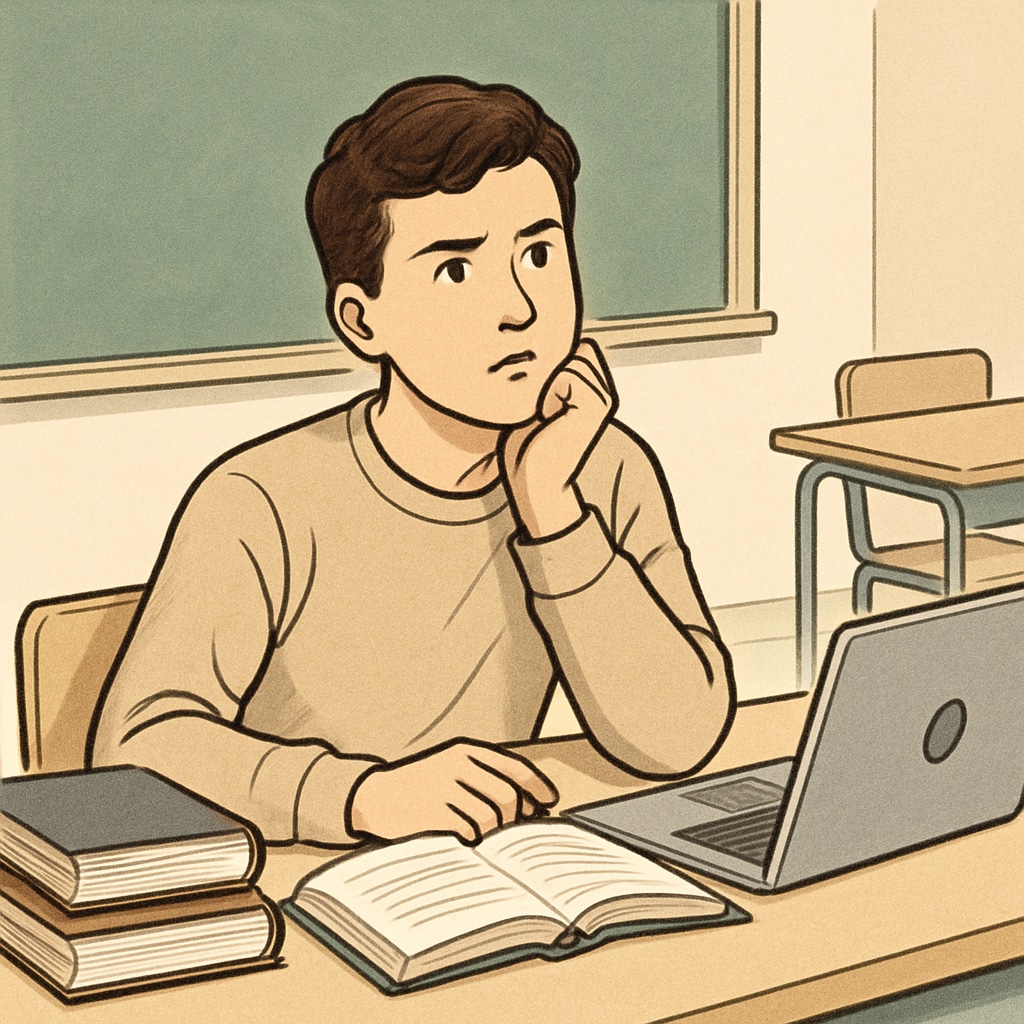 A student pondering academic planning and career choices.