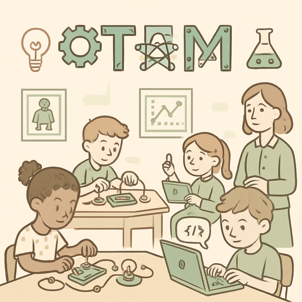 Children engaged in STEM projects, demonstrating alternative education for young learners.
