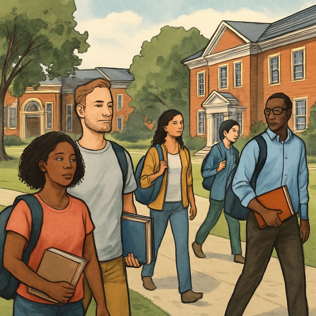 Adult students walking on a college campus, representing GED holders entering universities.