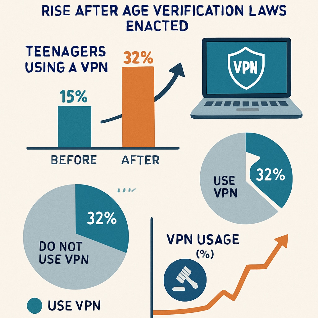 VPN usage statistics among UK teens due to age verification laws.