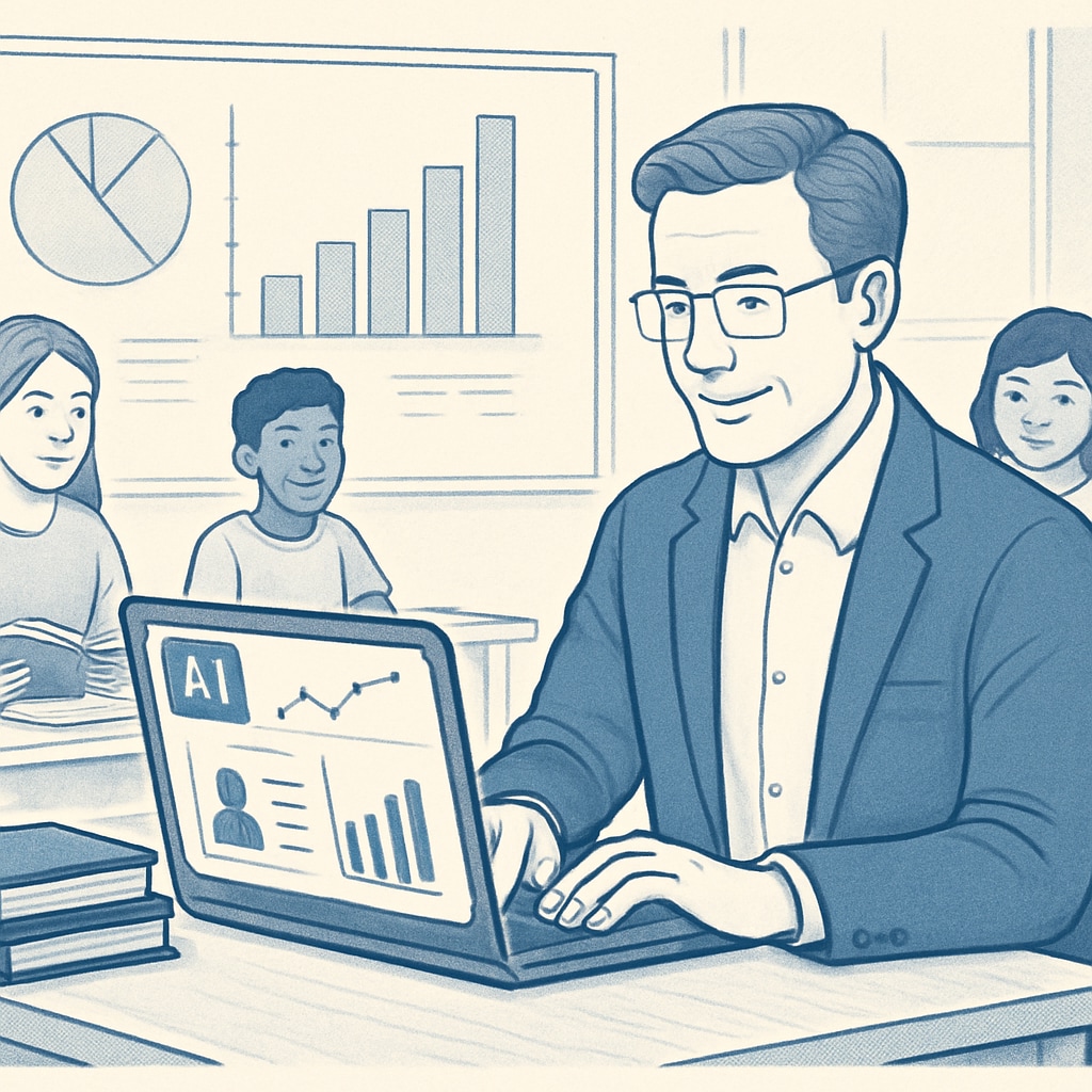 Teacher analyzing student progress with Google Gemini, an AI educational tool.