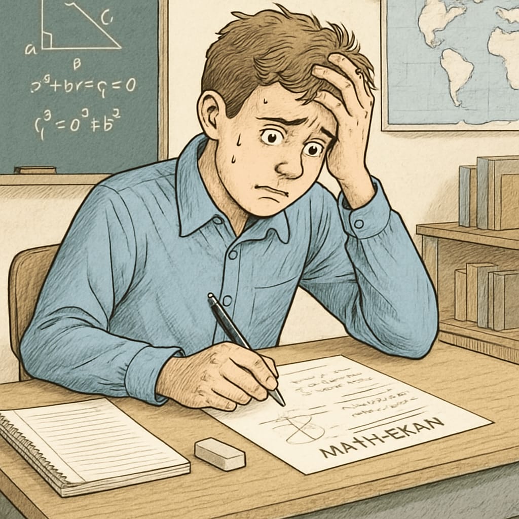 A student experiencing math anxiety during a multiple-choice exam.