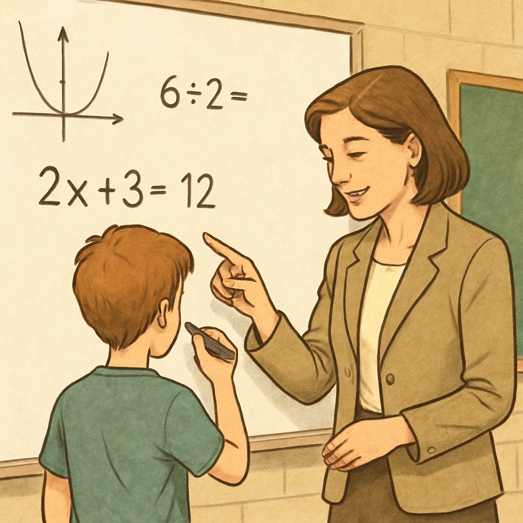 A teacher assisting a student to overcome math anxiety during a lesson.