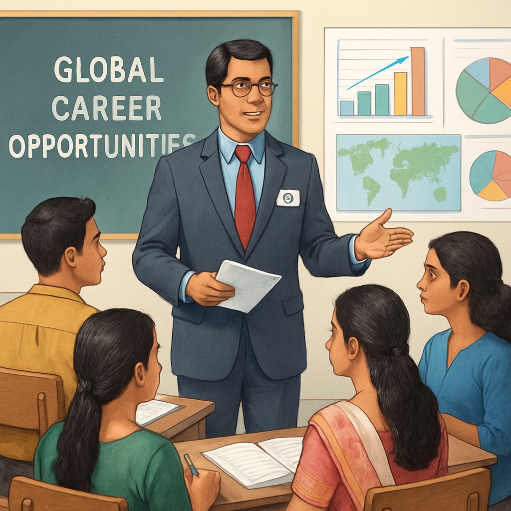 A CMA-certified professional mentoring Kerala students during a seminar on global career opportunities. CMA-certified mentor guiding Kerala students on CMA USA career prospects.