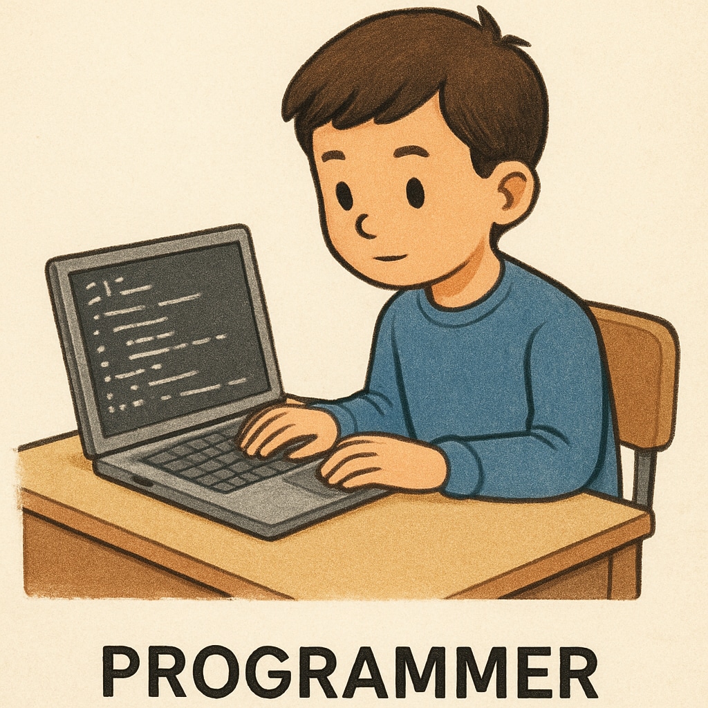 A young student coding on a laptop, symbolizing the career choice of a programmer. A teenager coding on a laptop to explore programming as a career in the AI era.