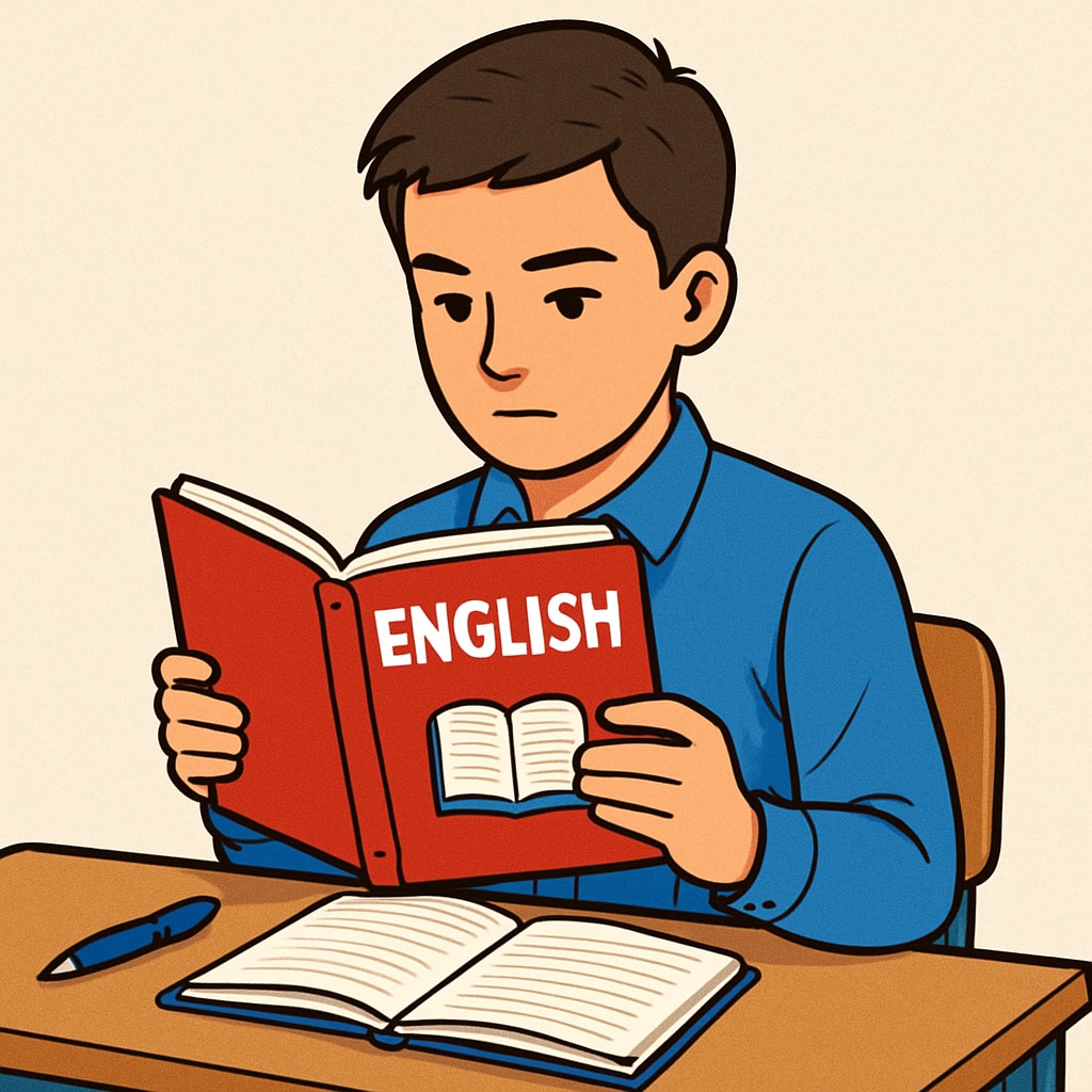 A student holding an English textbook, looking focused while preparing for an exam. A student preparing for the Functional Skills English exam, focusing on text purpose.
