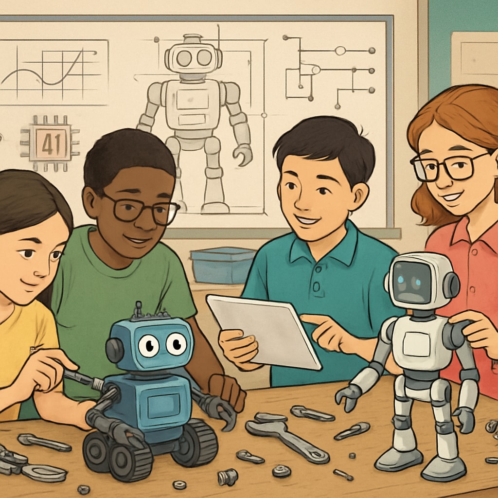 Students participating in a robotics workshop, demonstrating hands-on learning in AI-related fields.