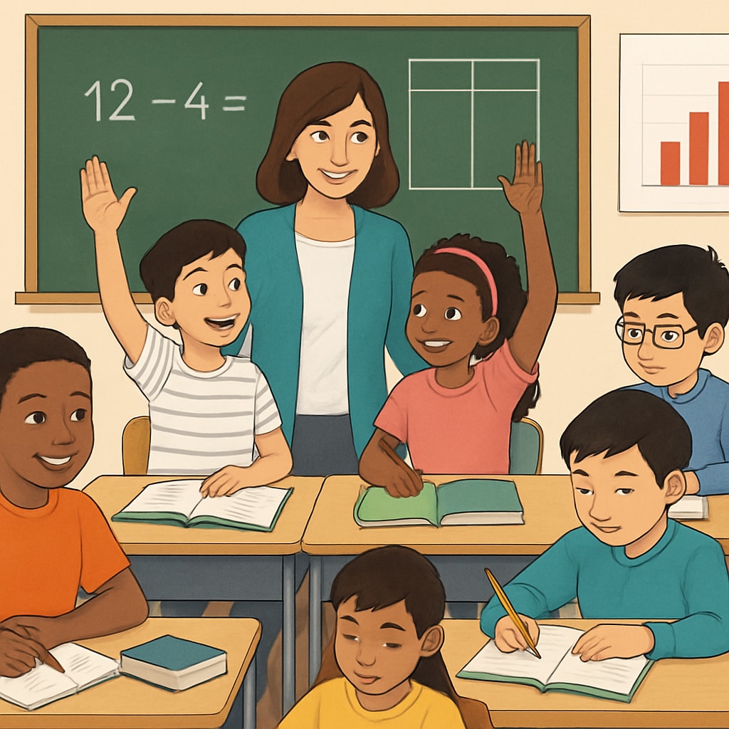 A classroom environment with students engaged in activities, symbolizing diversity and inclusion. Classroom with diverse students participating in activities, representing inclusion.