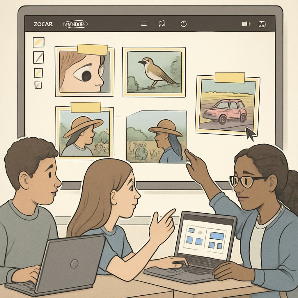 Students using an online whiteboard tool to complete a Zoom/ReZoom activity in a digital learning environment.