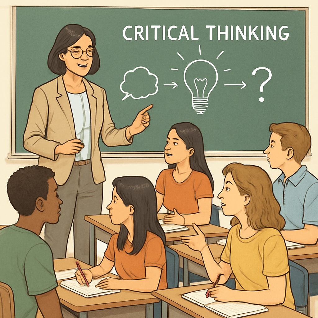 Educator leading a critical thinking activity with students in a technology-free environment.
