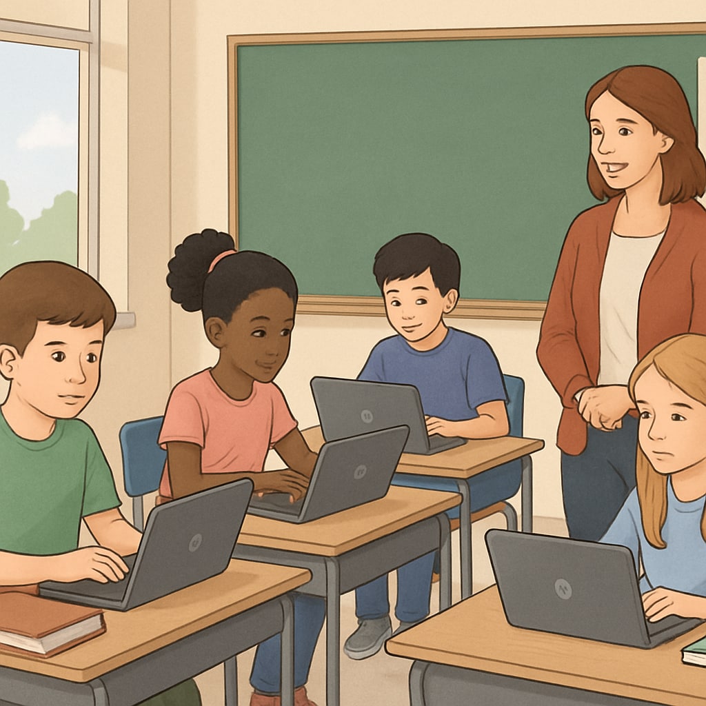 K12 students using Chromebooks in a classroom setting.